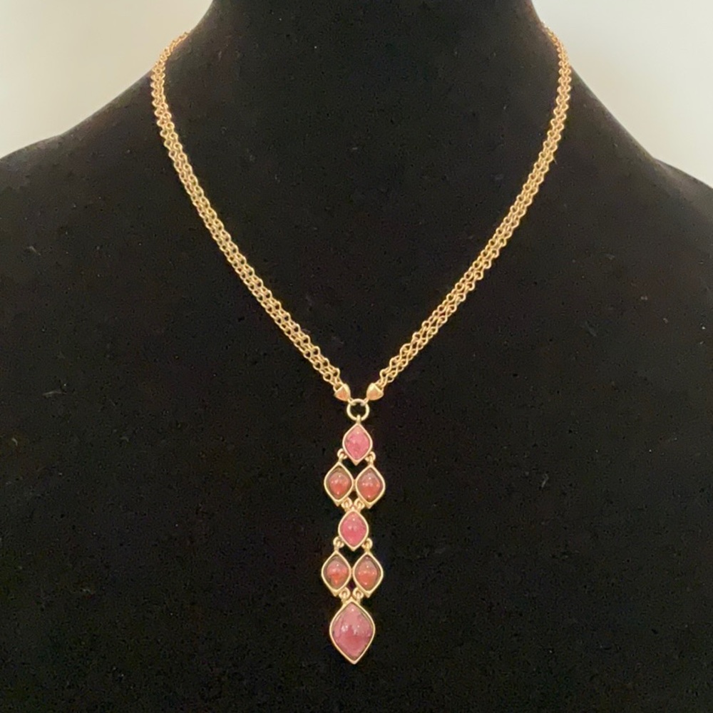 Vintage Gold Tone Purple Cabochon Pendant Necklace